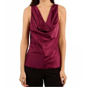 NEW LE SOIR draped neck sleeveless top in dark pink